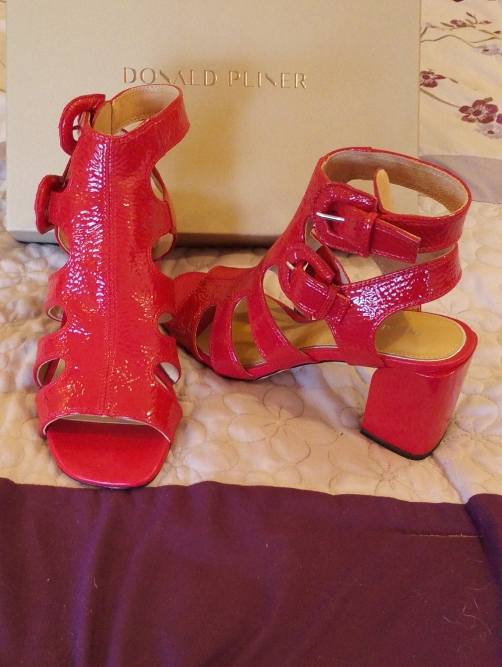 Stunning Donald J. Pliner Bright Red Patent Block Heel Sandals